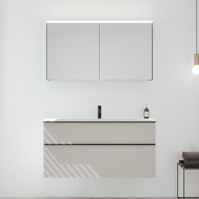 burgbad Fiumo 2.0 Badmöbelset 122 cm mit Waschtisch mit Unterschrank mit Griff G0200 und Spiegelschrank