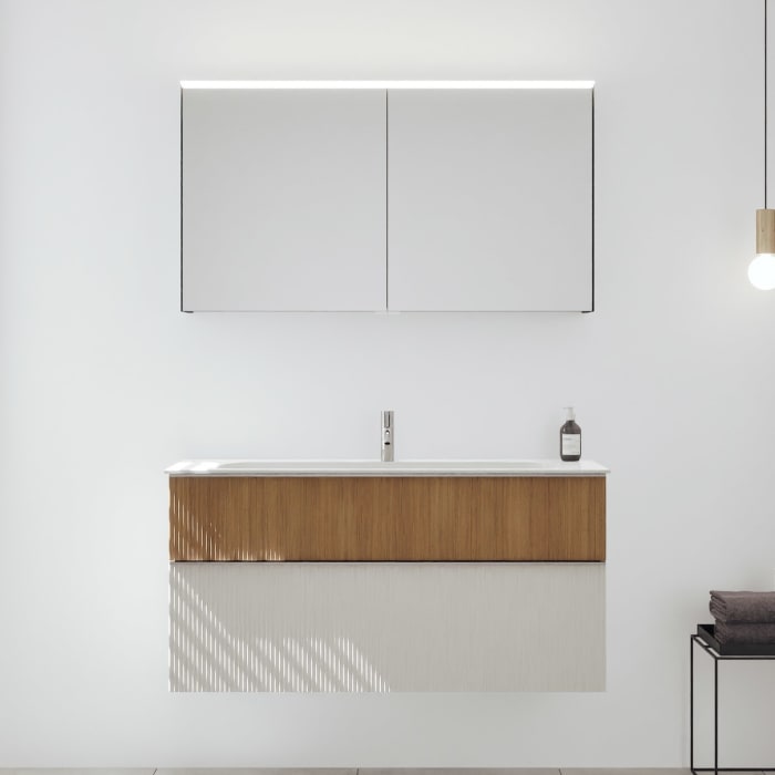 burgbad Fiumo 2.0 Badmöbelset 122 cm mit Waschtisch mit Unterschrank mit Griff G0146 und Spiegelschrank