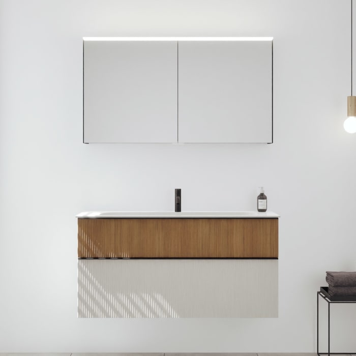 burgbad Fiumo 2.0 Badmöbelset 122 cm mit Waschtisch mit Unterschrank mit Griff G0200 und Spiegelschrank