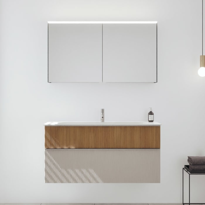 burgbad Fiumo 2.0 Badmöbelset 122 cm mit Waschtisch mit Unterschrank mit Griff G0146 und Spiegelschrank