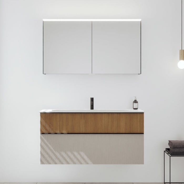 burgbad Fiumo 2.0 Badmöbelset 122 cm mit Waschtisch mit Unterschrank mit Griff G0200 und Spiegelschrank