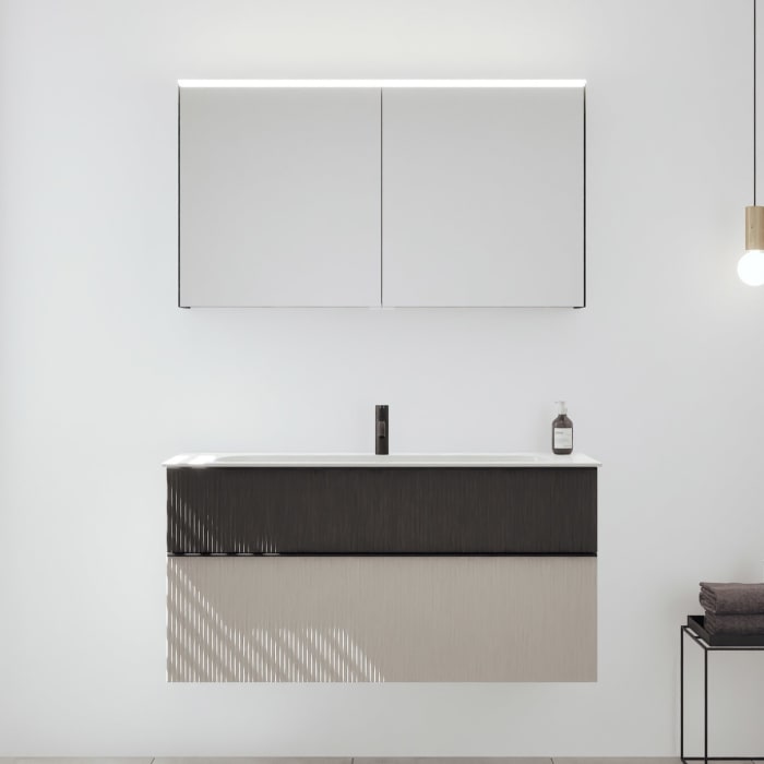 burgbad Fiumo 2.0 Badmöbelset 122 cm mit Waschtisch mit Unterschrank mit Griff G0200 und Spiegelschrank