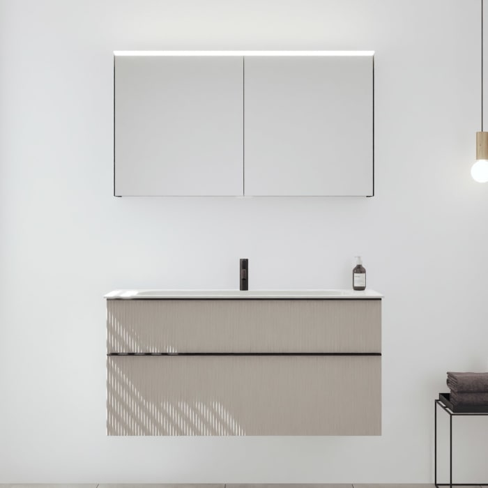 burgbad Fiumo 2.0 Badmöbelset 122 cm mit Waschtisch mit Unterschrank mit Griff G0200 und Spiegelschrank