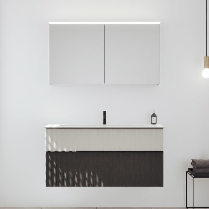 burgbad Fiumo 2.0 Badmöbelset 122 cm mit Waschtisch mit Unterschrank mit Griff G0200 und Spiegelschrank