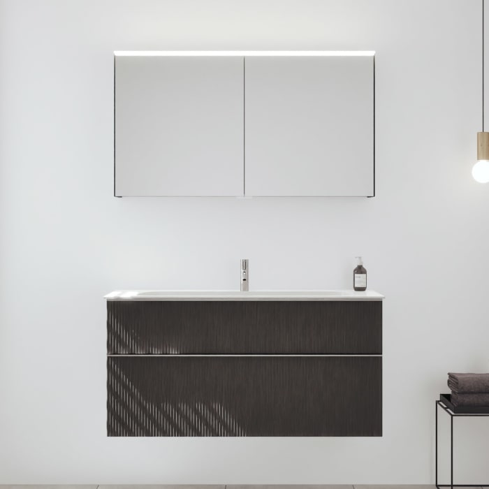 burgbad Fiumo 2.0 Badmöbelset 122 cm mit Waschtisch mit Unterschrank mit Griff G0146 und Spiegelschrank