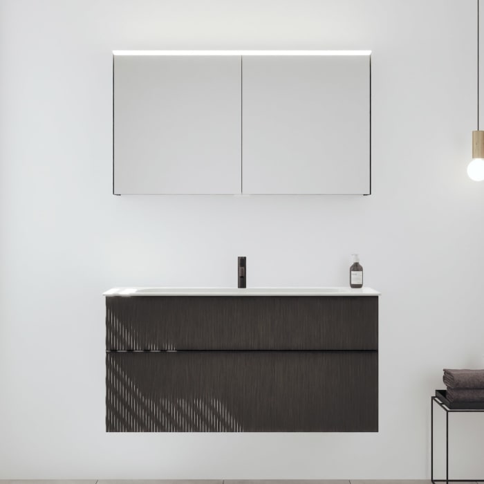 burgbad Fiumo 2.0 Badmöbelset 122 cm mit Waschtisch mit Unterschrank mit Griff G0200 und Spiegelschrank