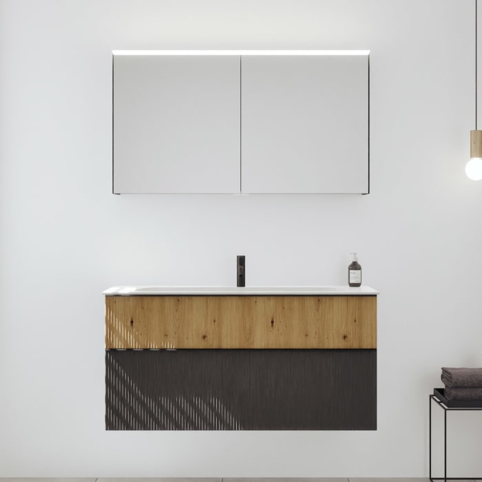 burgbad Fiumo 2.0 Badmöbelset 122 cm mit Waschtisch mit Unterschrank mit Griff G0200 und Spiegelschrank