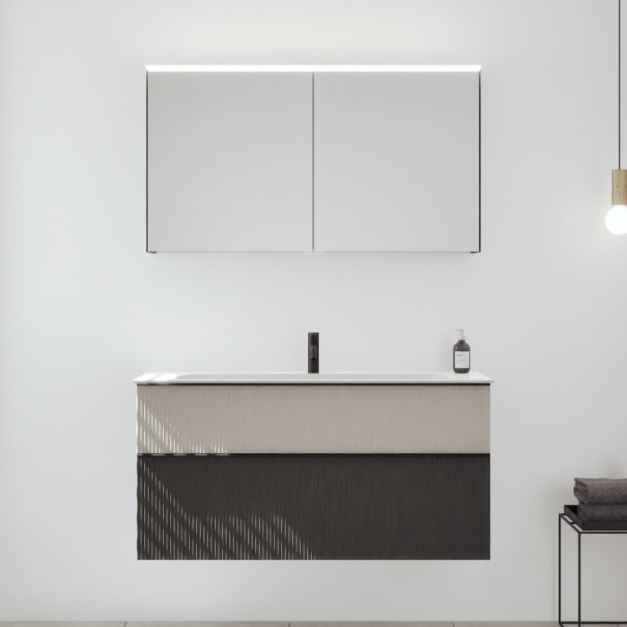 burgbad Fiumo 2.0 Badmöbelset 122 cm mit Waschtisch mit Unterschrank mit Griff G0200 und Spiegelschrank