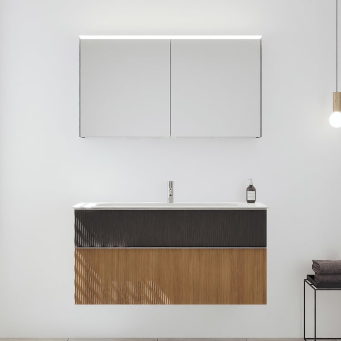 burgbad Fiumo 2.0 Badmöbelset 122 cm mit Waschtisch mit Unterschrank mit Griff G0146 und Spiegelschrank