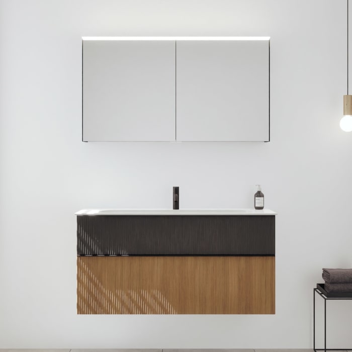 burgbad Fiumo 2.0 Badmöbelset 122 cm mit Waschtisch mit Unterschrank mit Griff G0200 und Spiegelschrank