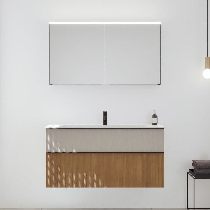 burgbad Fiumo 2.0 Badmöbelset 122 cm mit Waschtisch mit Unterschrank mit Griff G0200 und Spiegelschrank