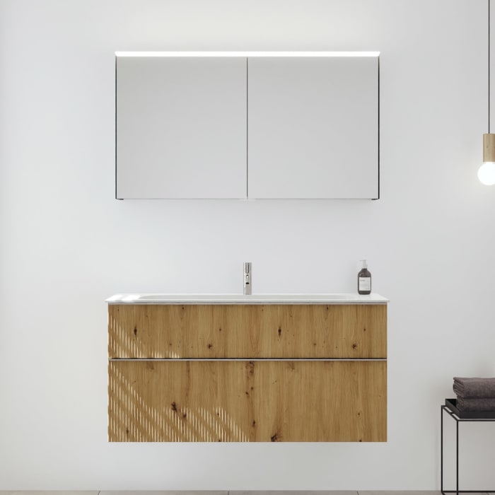 burgbad Fiumo 2.0 Badmöbelset 122 cm mit Waschtisch mit Unterschrank mit Griff G0146 und Spiegelschrank