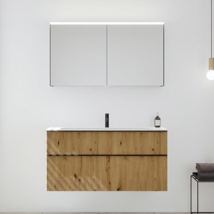 burgbad Fiumo 2.0 Badmöbelset 122 cm mit Waschtisch mit Unterschrank mit Griff G0200 und Spiegelschrank