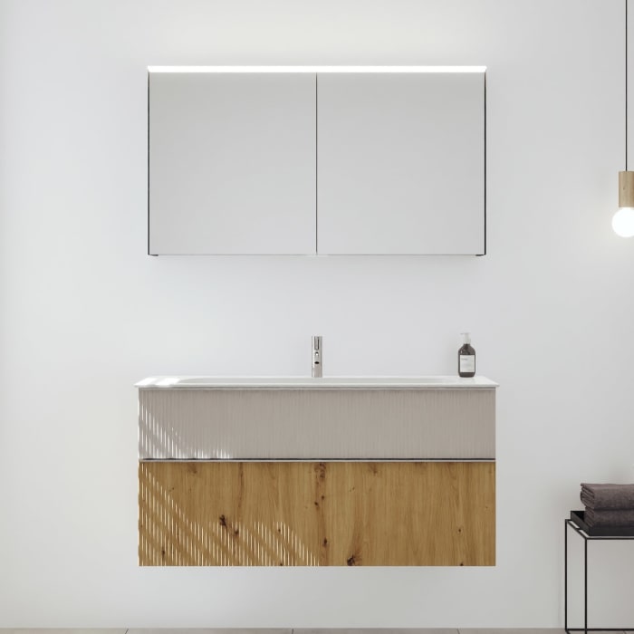 burgbad Fiumo 2.0 Badmöbelset 122 cm mit Waschtisch mit Unterschrank mit Griff G0146 und Spiegelschrank