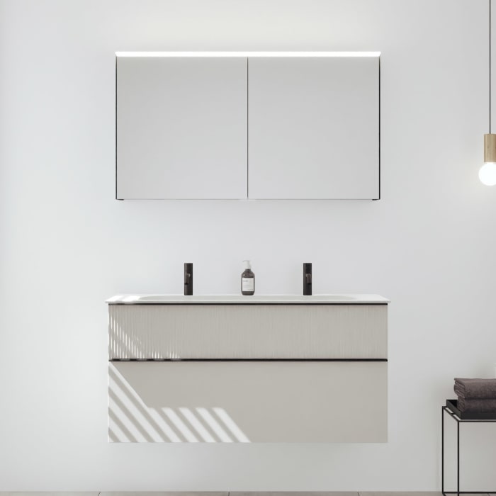 burgbad Fiumo 2.0 Badmöbelset 122 cm mit Waschtisch mit Unterschrank mit Griff G0200 und Spiegelschrank