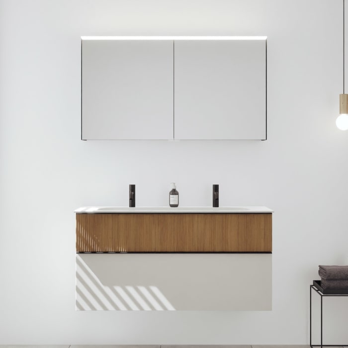 burgbad Fiumo 2.0 Badmöbelset 122 cm mit Waschtisch mit Unterschrank mit Griff G0200 und Spiegelschrank