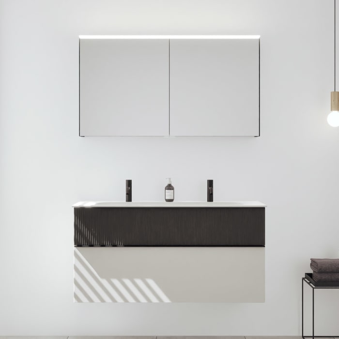 burgbad Fiumo 2.0 Badmöbelset 122 cm mit Waschtisch mit Unterschrank mit Griff G0200 und Spiegelschrank