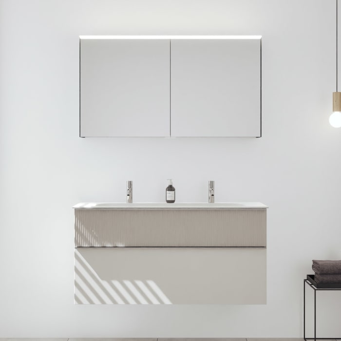 burgbad Fiumo 2.0 Badmöbelset 122 cm mit Waschtisch mit Unterschrank mit Griff G0146 und Spiegelschrank