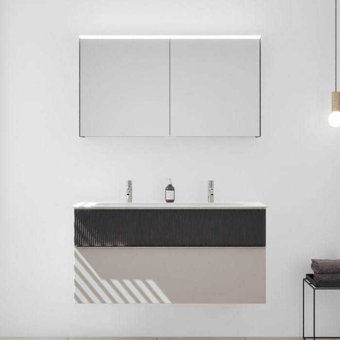 burgbad Fiumo 2.0 Badmöbelset 122 cm mit Waschtisch mit Unterschrank mit Griff G0146 und Spiegelschrank