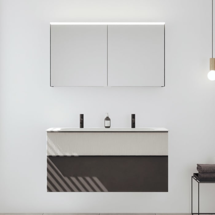 burgbad Fiumo 2.0 Badmöbelset 122 cm mit Waschtisch mit Unterschrank mit Griff G0200 und Spiegelschrank