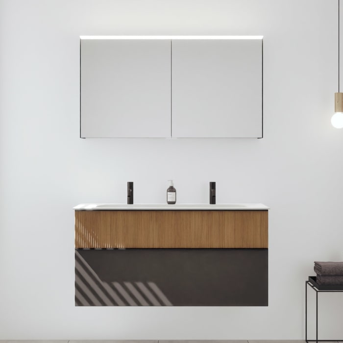 burgbad Fiumo 2.0 Badmöbelset 122 cm mit Waschtisch mit Unterschrank mit Griff G0200 und Spiegelschrank