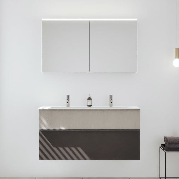 burgbad Fiumo 2.0 Badmöbelset 122 cm mit Waschtisch mit Unterschrank mit Griff G0146 und Spiegelschrank