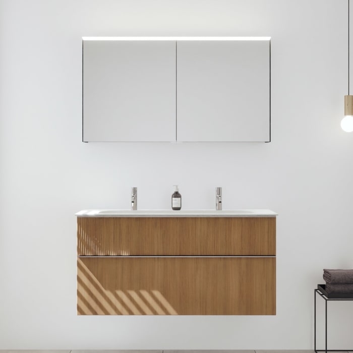 burgbad Fiumo 2.0 Badmöbelset 122 cm mit Waschtisch mit Unterschrank mit Griff G0146 und Spiegelschrank