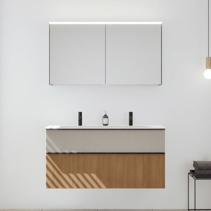 burgbad Fiumo 2.0 Badmöbelset 122 cm mit Waschtisch mit Unterschrank mit Griff G0200 und Spiegelschrank