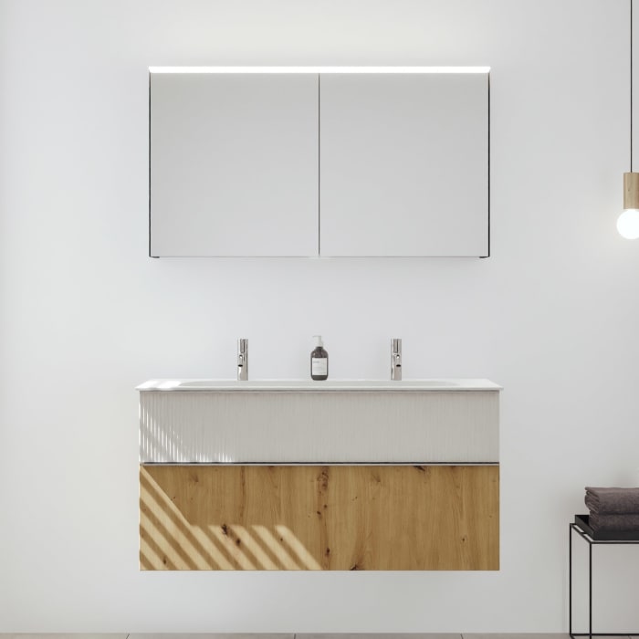 burgbad Fiumo 2.0 Badmöbelset 122 cm mit Waschtisch mit Unterschrank mit Griff G0146 und Spiegelschrank