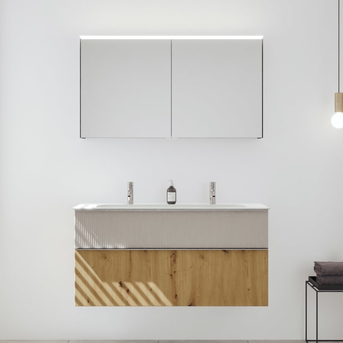 burgbad Fiumo 2.0 Badmöbelset 122 cm mit Waschtisch mit Unterschrank mit Griff G0146 und Spiegelschrank