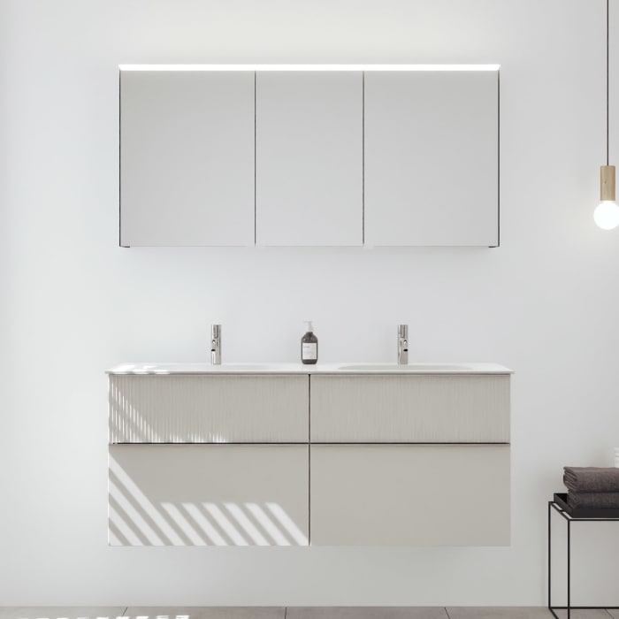 burgbad Fiumo 2.0 Badmöbelset 142 cm mit Waschtisch mit Unterschrank mit Griff G0146 und Spiegelschrank