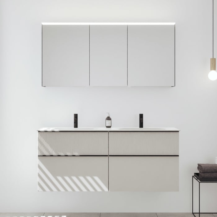 burgbad Fiumo 2.0 Badmöbelset 142 cm mit Waschtisch mit Unterschrank mit Griff G0200 und Spiegelschrank