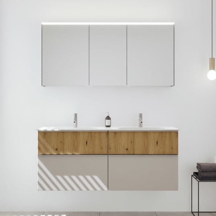 burgbad Fiumo 2.0 Badmöbelset 142 cm mit Waschtisch mit Unterschrank mit Griff G0146 und Spiegelschrank