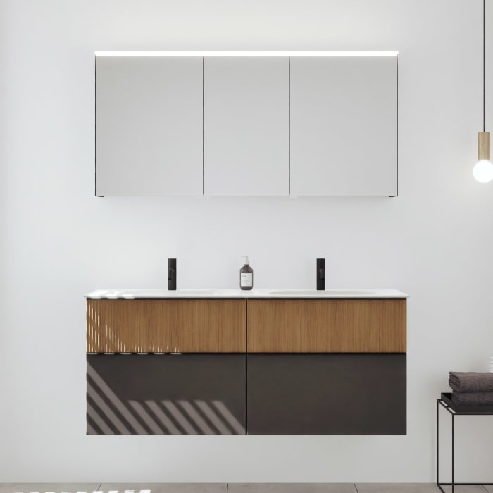 burgbad Fiumo 2.0 Badmöbelset 142 cm mit Waschtisch mit Unterschrank mit Griff G0200 und Spiegelschrank