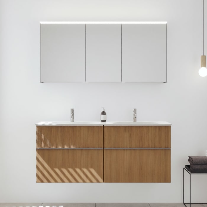 burgbad Fiumo 2.0 Badmöbelset 142 cm mit Waschtisch mit Unterschrank mit Griff G0146 und Spiegelschrank