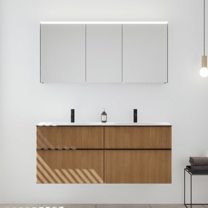 burgbad Fiumo 2.0 Badmöbelset 142 cm mit Waschtisch mit Unterschrank mit Griff G0200 und Spiegelschrank