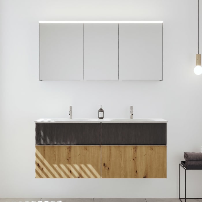 burgbad Fiumo 2.0 Badmöbelset 142 cm mit Waschtisch mit Unterschrank mit Griff G0146 und Spiegelschrank