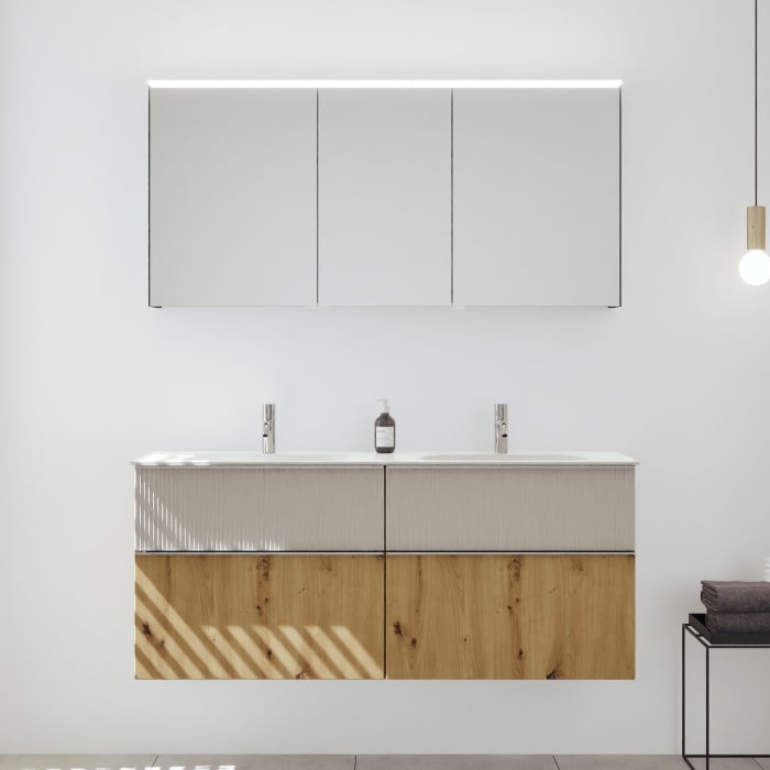 burgbad Fiumo 2.0 Badmöbelset 142 cm mit Waschtisch mit Unterschrank mit Griff G0146 und Spiegelschrank