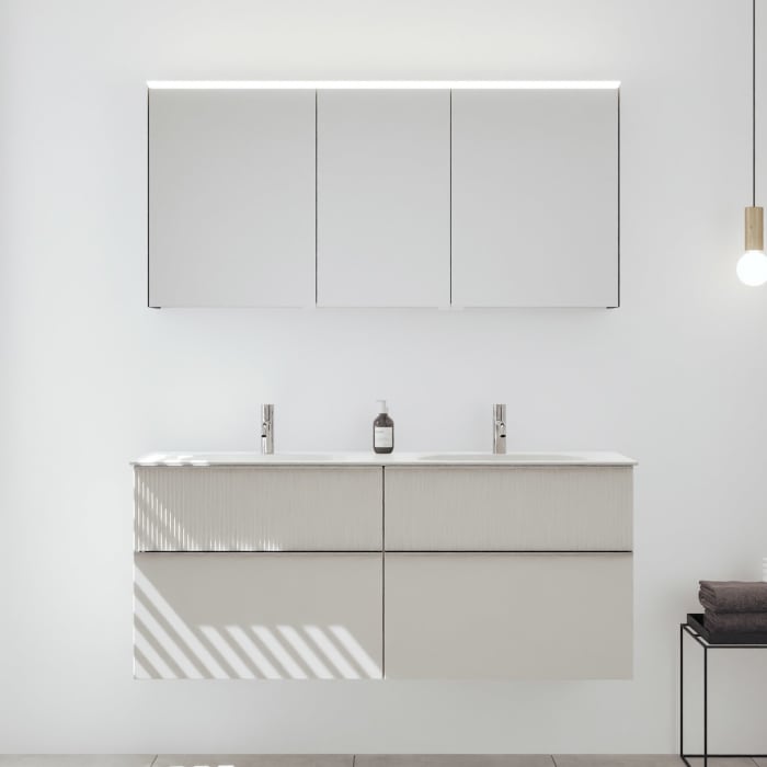 burgbad Fiumo 2.0 Badmöbelset 142 cm mit Waschtisch mit Unterschrank mit Griff G0146 und Spiegelschrank