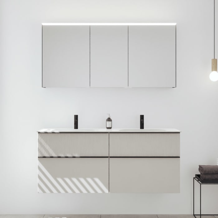 burgbad Fiumo 2.0 Badmöbelset 142 cm mit Waschtisch mit Unterschrank mit Griff G0200 und Spiegelschrank