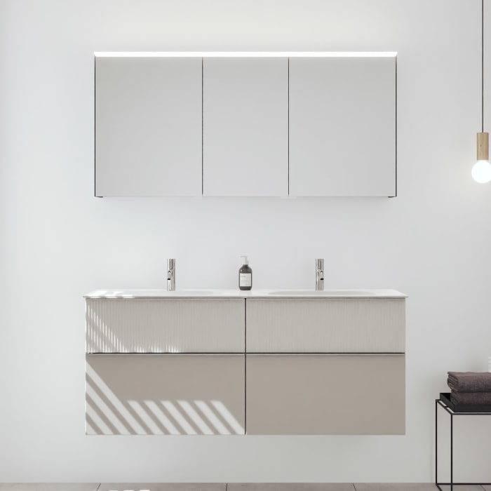 burgbad Fiumo 2.0 Badmöbelset 142 cm mit Waschtisch mit Unterschrank mit Griff G0146 und Spiegelschrank