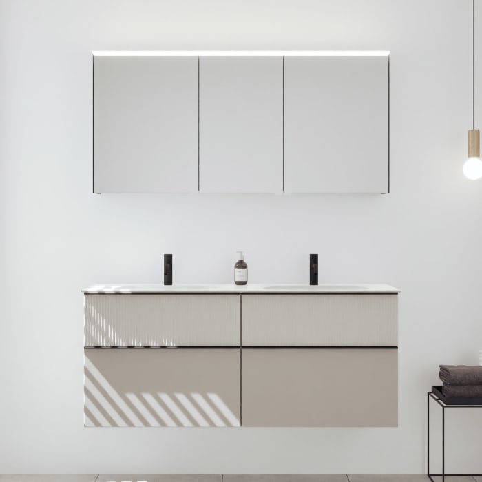 burgbad Fiumo 2.0 Badmöbelset 142 cm mit Waschtisch mit Unterschrank mit Griff G0200 und Spiegelschrank