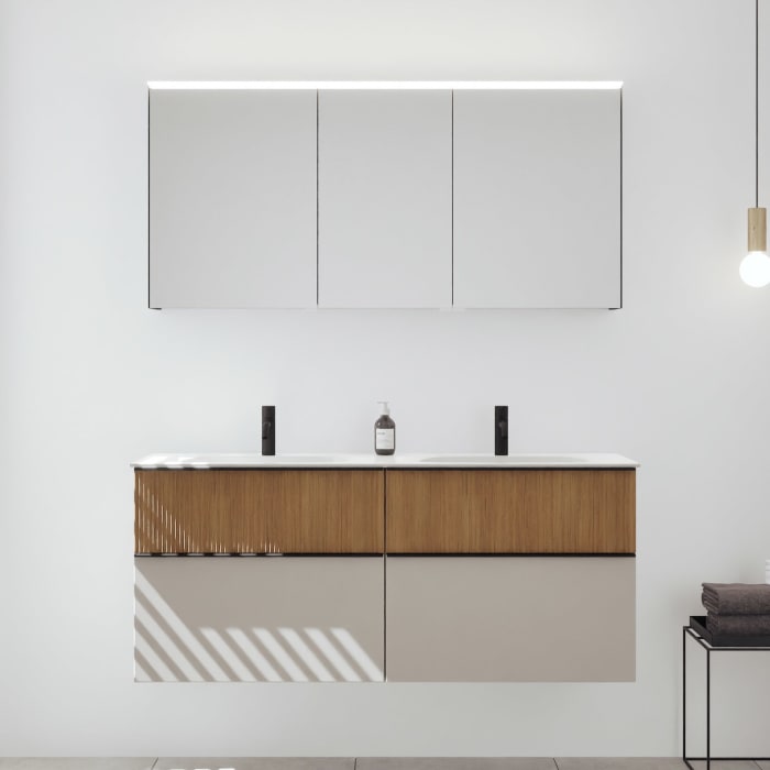 burgbad Fiumo 2.0 Badmöbelset 142 cm mit Waschtisch mit Unterschrank mit Griff G0200 und Spiegelschrank