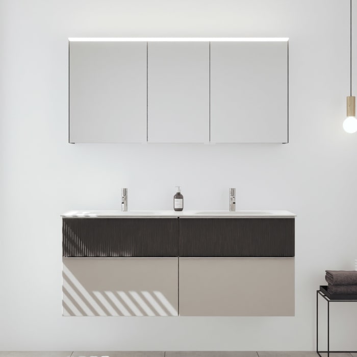 burgbad Fiumo 2.0 Badmöbelset 142 cm mit Waschtisch mit Unterschrank mit Griff G0146 und Spiegelschrank