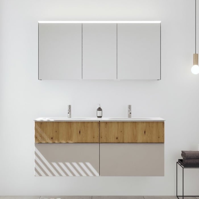 burgbad Fiumo 2.0 Badmöbelset 142 cm mit Waschtisch mit Unterschrank mit Griff G0146 und Spiegelschrank