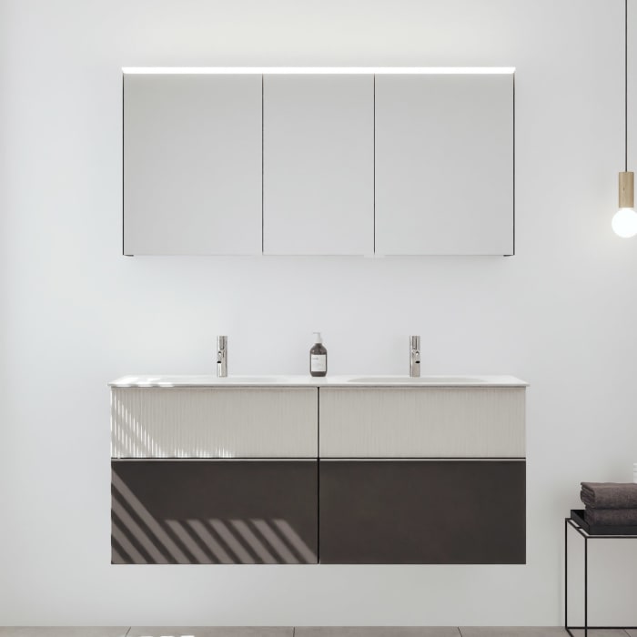 burgbad Fiumo 2.0 Badmöbelset 142 cm mit Waschtisch mit Unterschrank mit Griff G0146 und Spiegelschrank