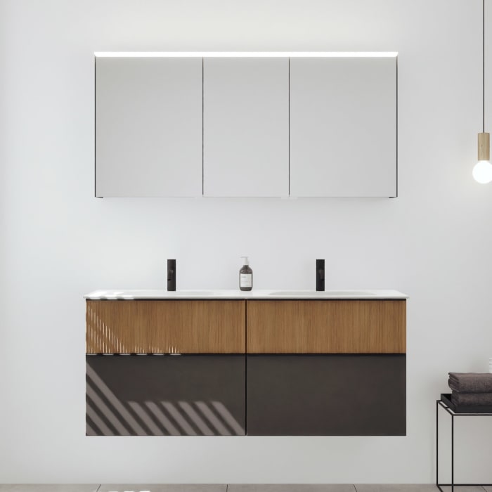 burgbad Fiumo 2.0 Badmöbelset 142 cm mit Waschtisch mit Unterschrank mit Griff G0200 und Spiegelschrank