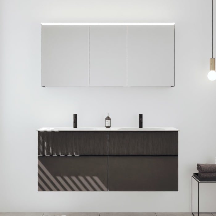 burgbad Fiumo 2.0 Badmöbelset 142 cm mit Waschtisch mit Unterschrank mit Griff G0200 und Spiegelschrank