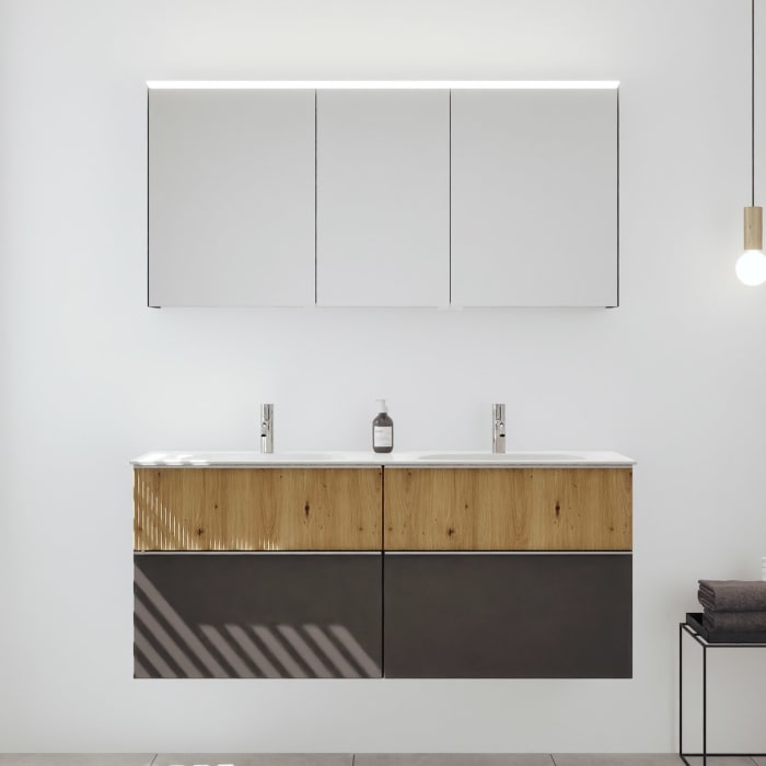 burgbad Fiumo 2.0 Badmöbelset 142 cm mit Waschtisch mit Unterschrank mit Griff G0146 und Spiegelschrank