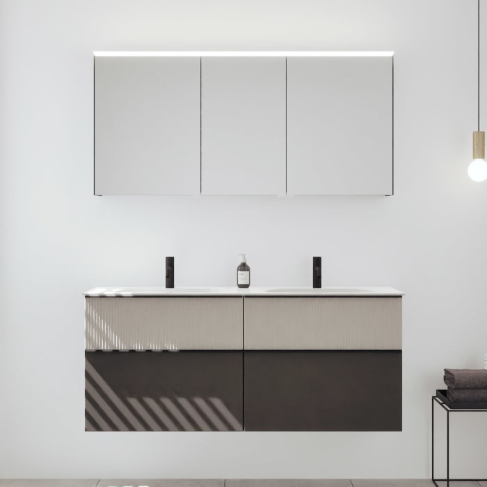 burgbad Fiumo 2.0 Badmöbelset 142 cm mit Waschtisch mit Unterschrank mit Griff G0200 und Spiegelschrank